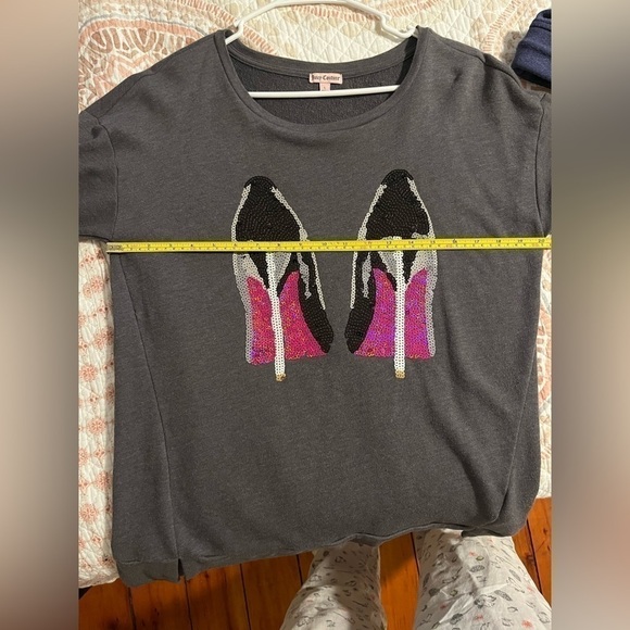 Juicy Couture High Heels Sweater Shirt Gray Sequin Large - Picture 6 of 6